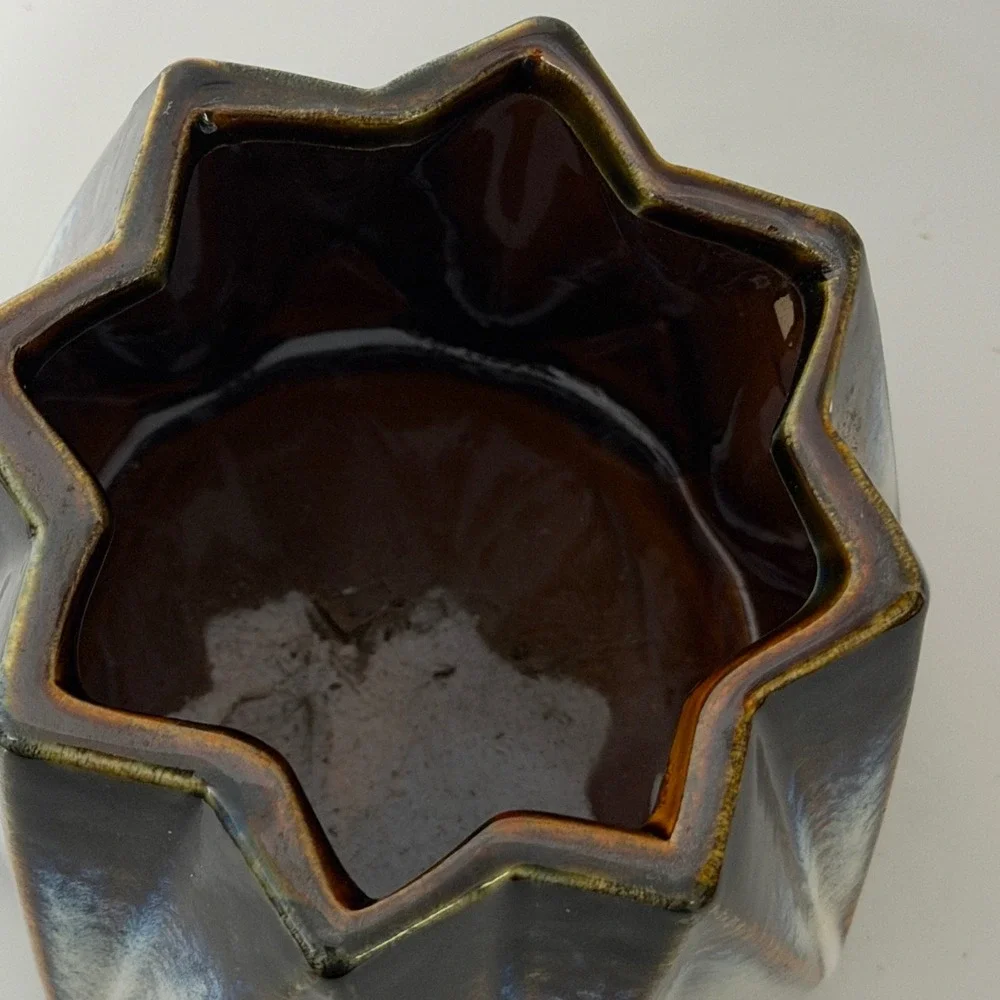 Ceramic Star Planter Vase OS Blue White Black Geometric Drip Glaze